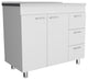 Contemporary Base Kitchen Cabinet, Aluminum Countertop & Multiple Drawers, White