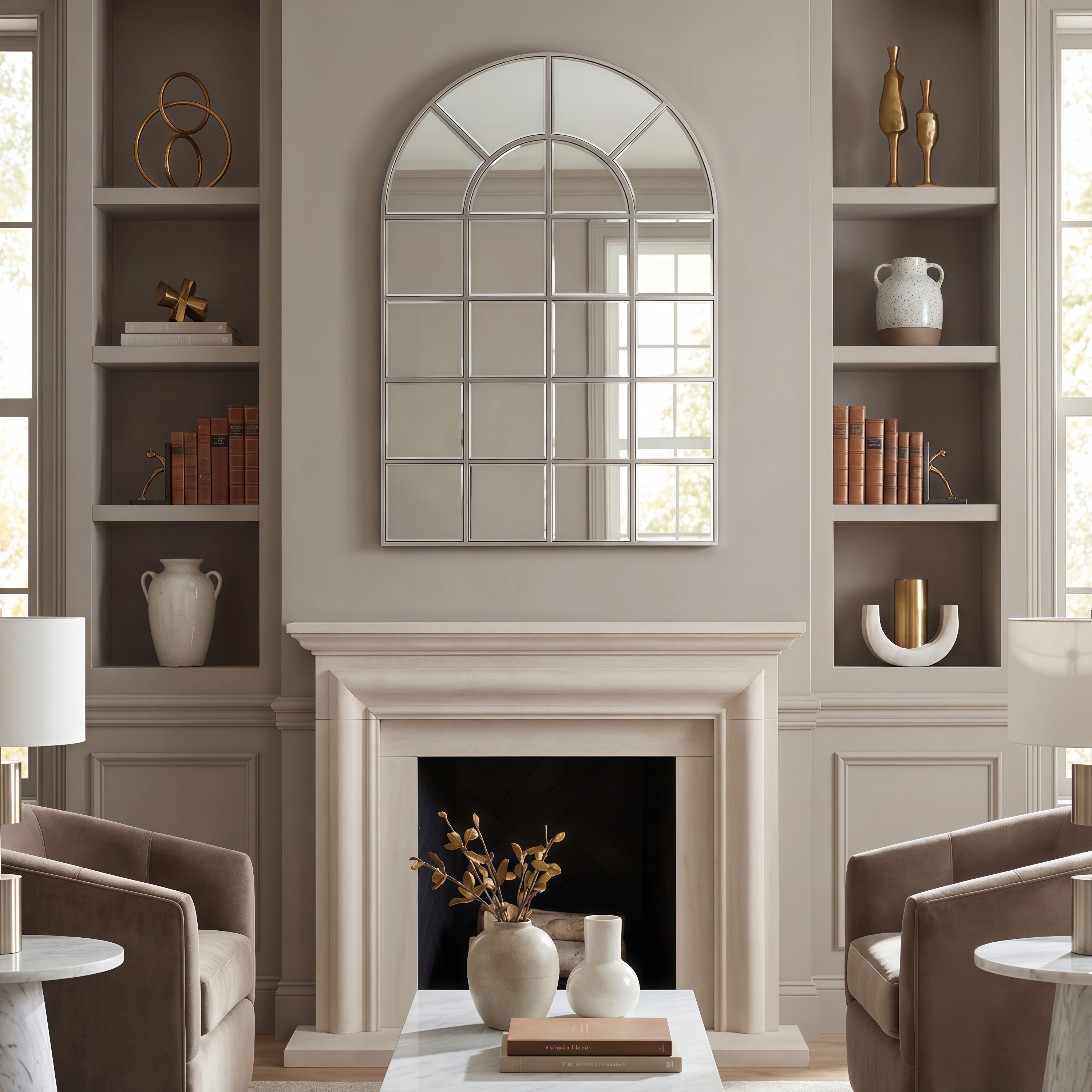 Beveled Arch Window Wall Mirror, 0.25" Beveled Edge, 44"x30" Bathroom Mirror