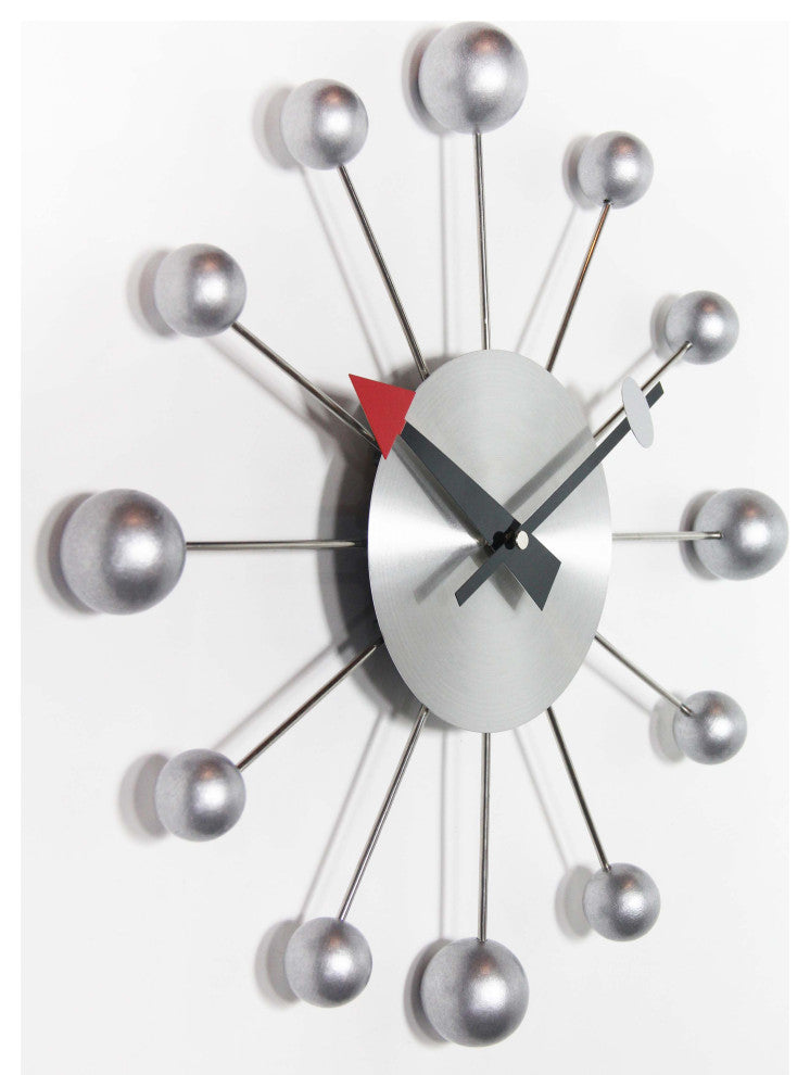 Orb Spoke 15" Mid-Century Modern Wall Clock - Silver