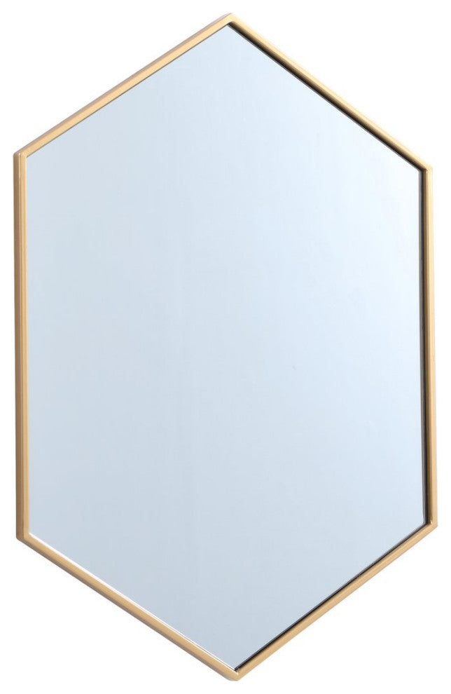 Metal Frame Hexagon Mirror 24", Brass