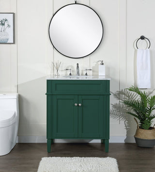Home Living Vanity with Carrara White Marble Countertop, Green, 30", Single Sink