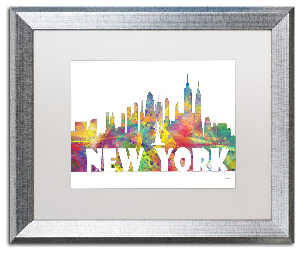 'New York New York Skyline Mclr 2' Framed Art, Silver Frame, White Matte, 20x16