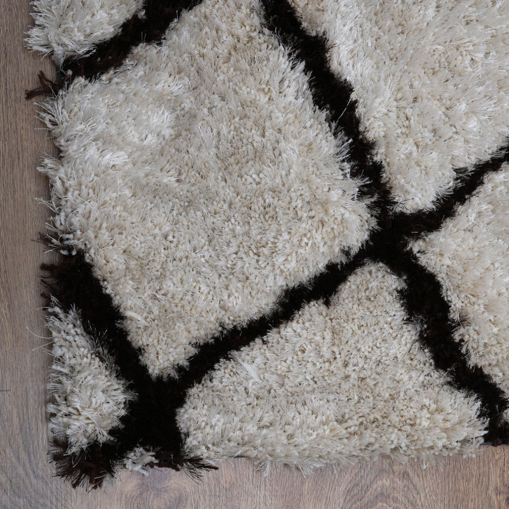 HAND TUFTED SHAG POLYESTER ECO-FRIENDLY AREA RUGS -Purple Beige Color, Geometric