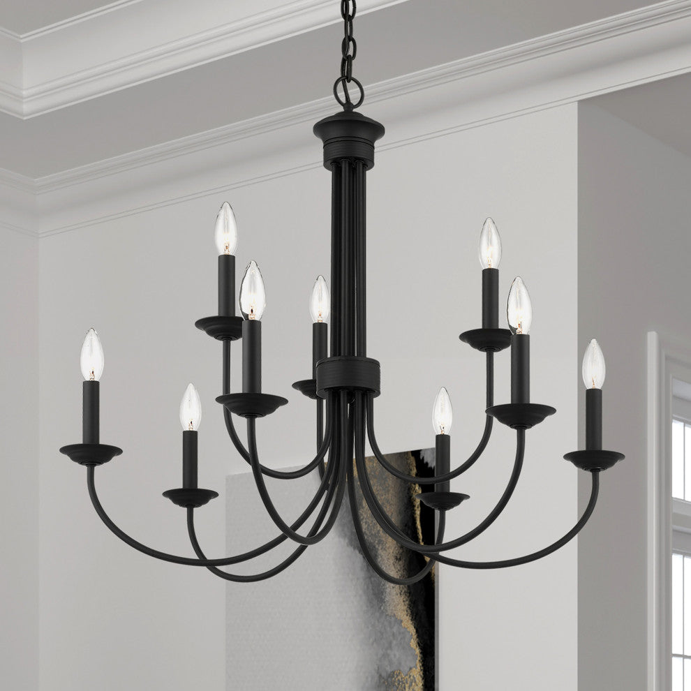 Livex Lighting Estate 9 Light Black 2-Tier Chandelier