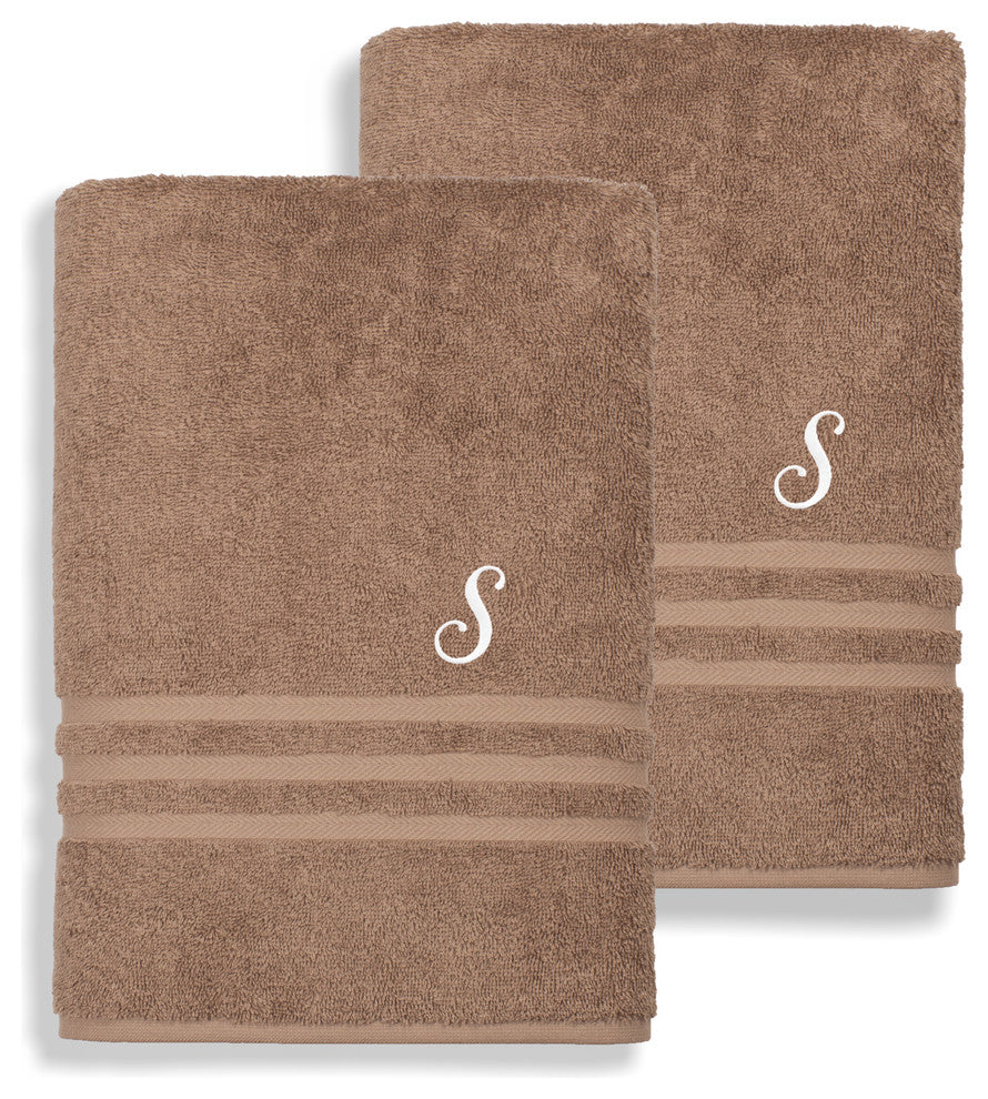 Denzi Bath Towels With Monogrammed Letter, Set of 2, S