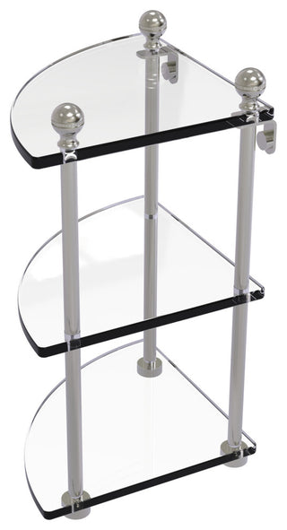 Mambo 3 Tier Corner Glass Shelf, Satin Nickel