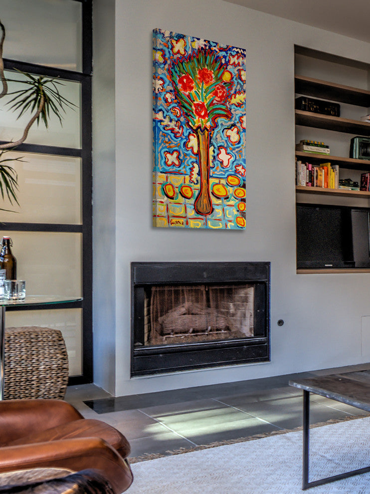 "Roses in Long Vase" Print on Canvas by Wayne Ensrud