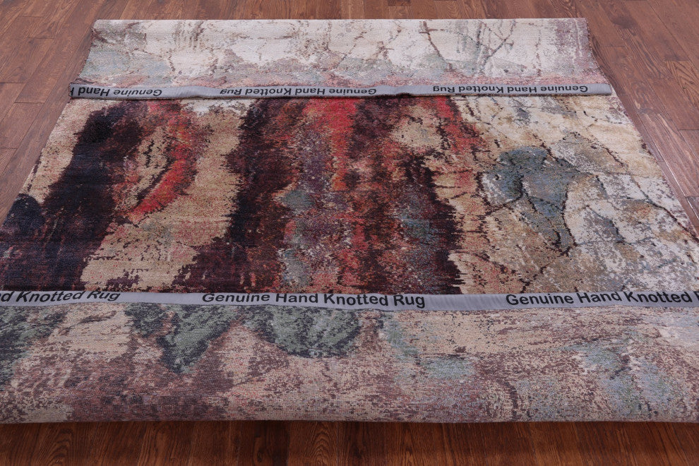 7' 10" X 9' 10" Wool and Silk Abstract Handmade Rug Q9051