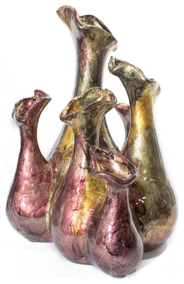 HomeRoots Fila Burgundy Amber Brown Foil and Lacquer 5 Bud Ceramic Vase