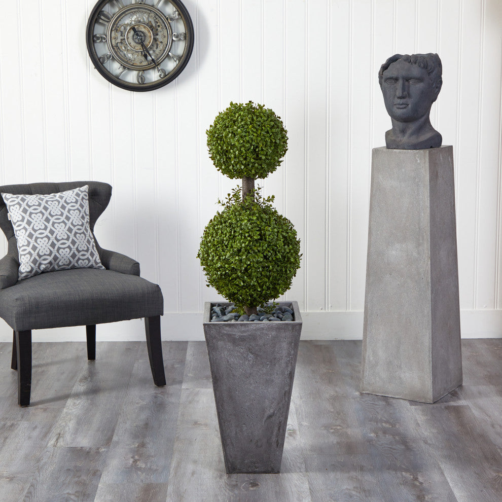 Lifestyle image: product shown in a real room with furniture; full topiary visible.