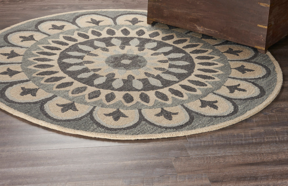 Modern Bloomed Mandala Area Rug, 6' Round