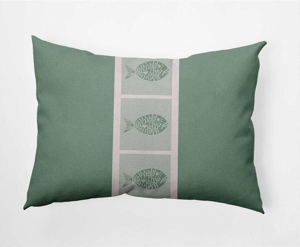 14x20" Fish Chips Nautical Decorative Indoor Pillow, Sage