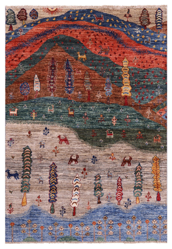4' 0" X 5' 9" Tribal Persian Gabbeh Wool Rug Q5552