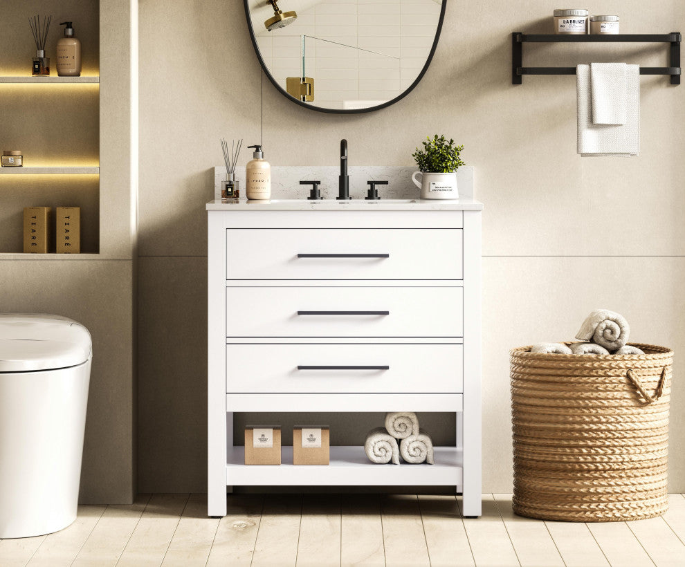 Home Living 30" Single Bathroom Vanity, White With Backsplash