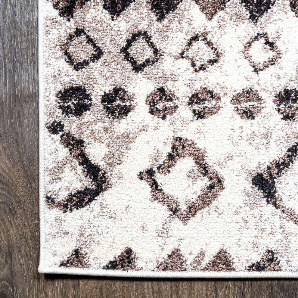Aksil Moroccan Diamond Ivory/Brown 2 ft. x 8 ft. Runner Rug