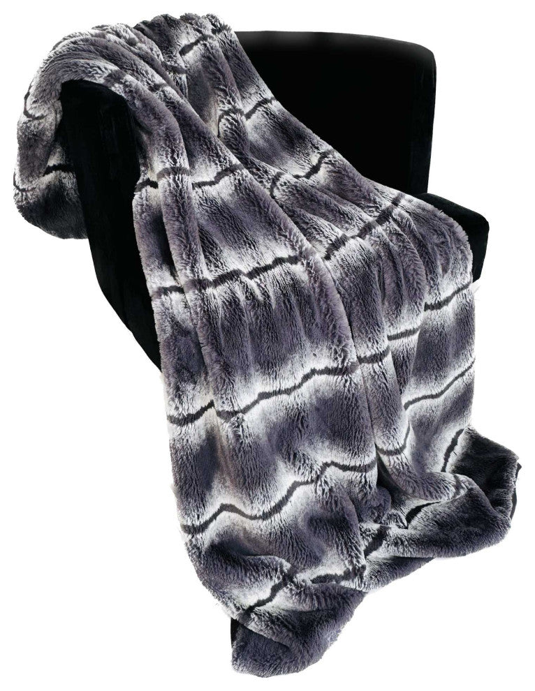 Plutus Charcoal Fluffy Fields Faux Fur Luxury Throw Blanket, Throw 60"W x 96"L