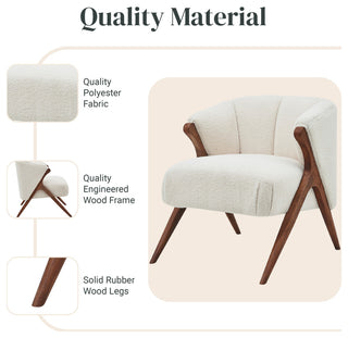 Florence Fabric Accent Chair Brown Legs, Shearling Beige