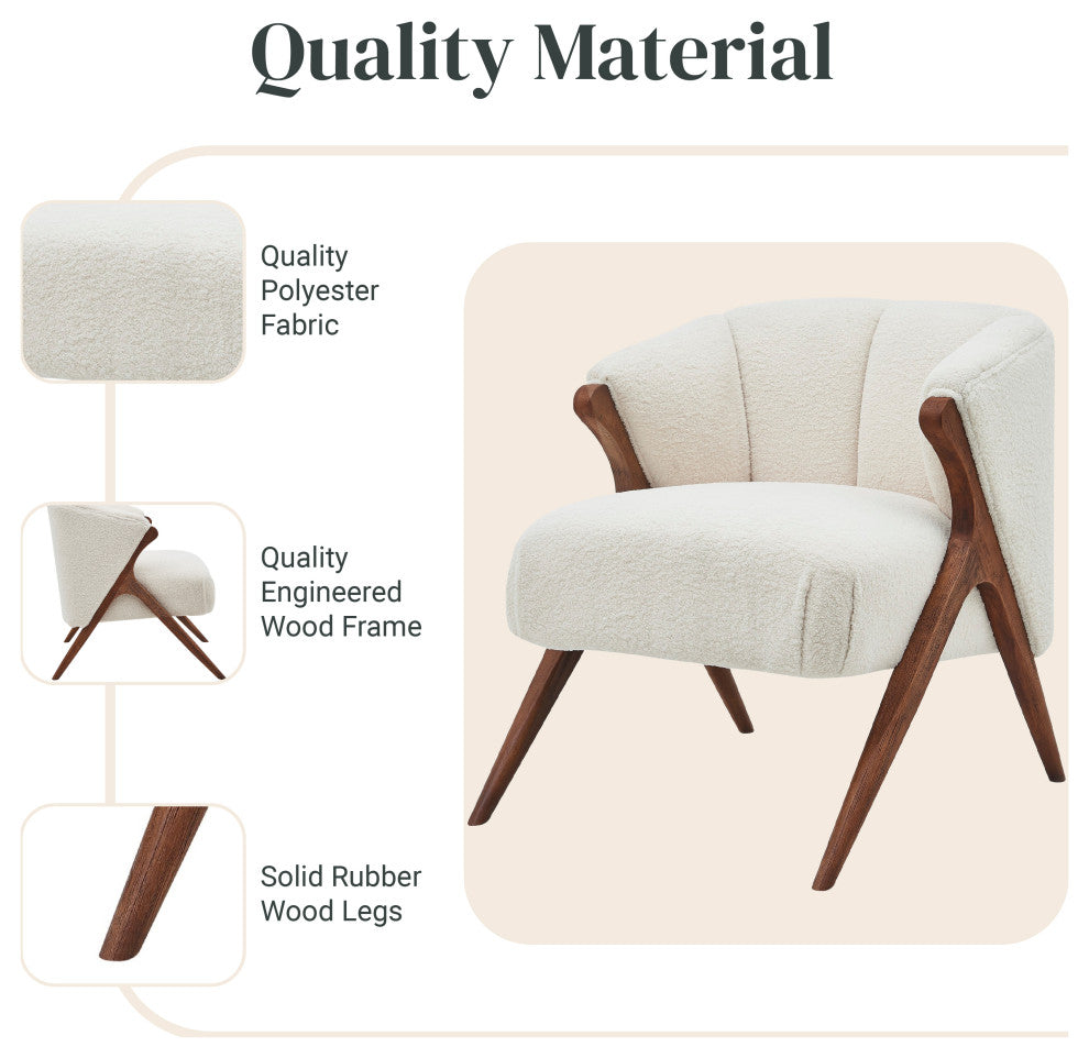 Florence Fabric Accent Chair Brown Legs, Shearling Beige