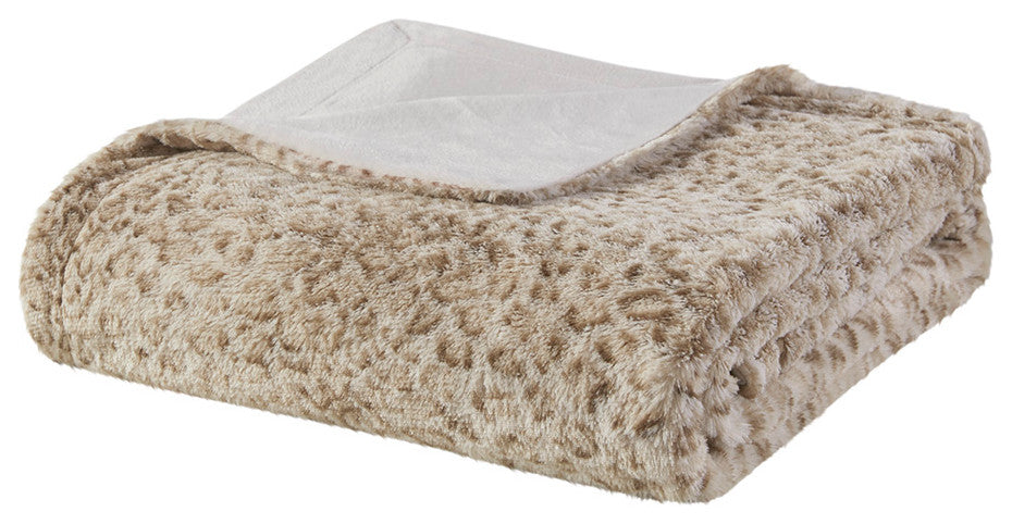 Madison Park Zuri Oversized Faux Fur Throw, Leopard