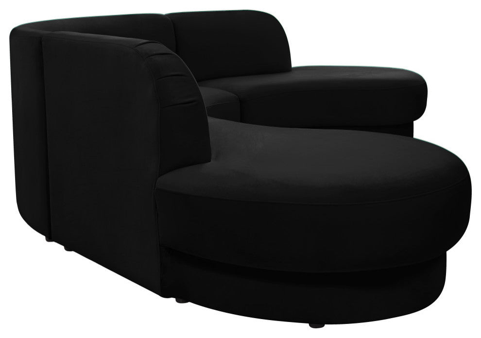 Rosa Velvet Upholstered 3-Piece Sectional, Black