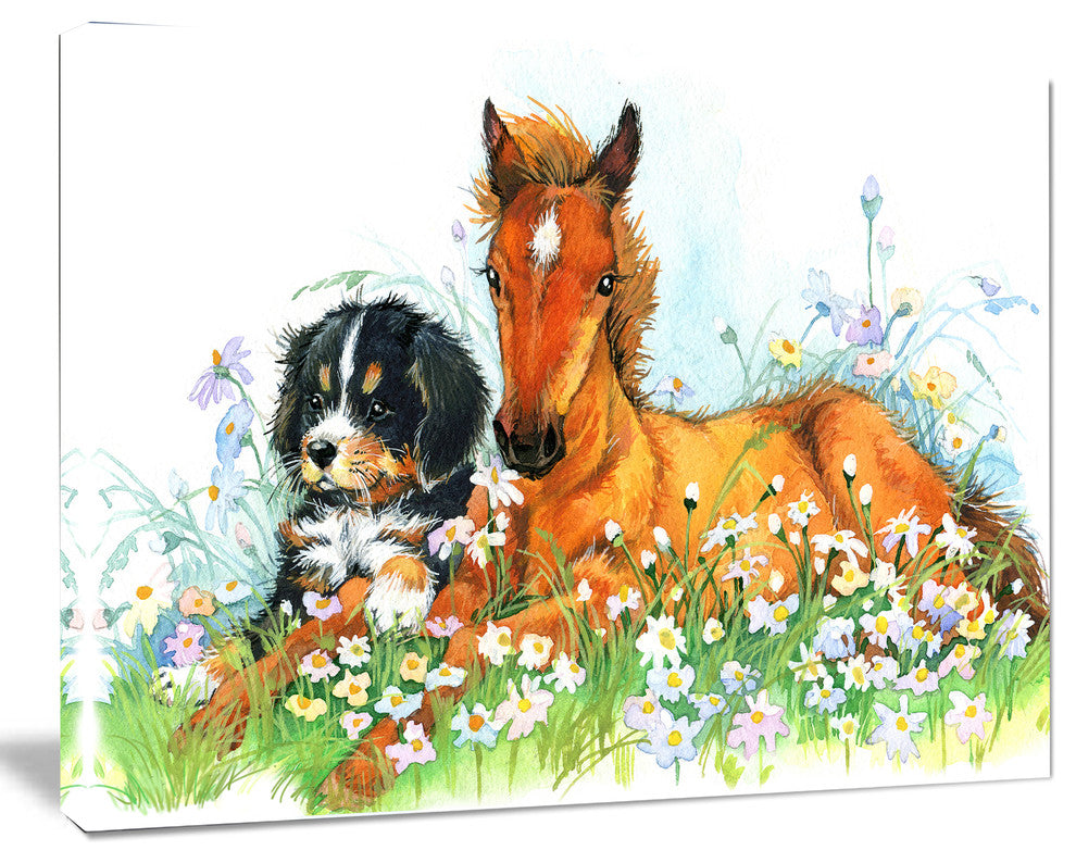 Relaxing Brown Cute Horse, Animal Canvas Art Print, 60"x28"