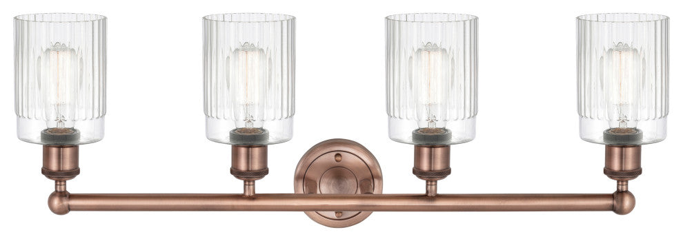 Hadley 4-Light 32" Bath Vanity Light, Antique Copper Finish, Clear Shade