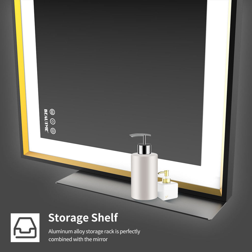 Large Rectangular Touch Sensor LED Bathroom Vanity Mirror, 24x40