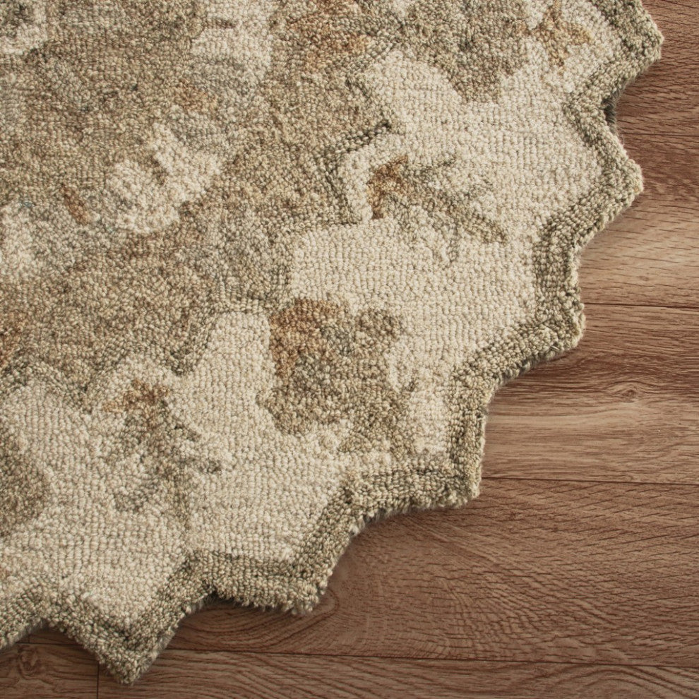 3' Round Tan Retro Modern Medallion Area Rug