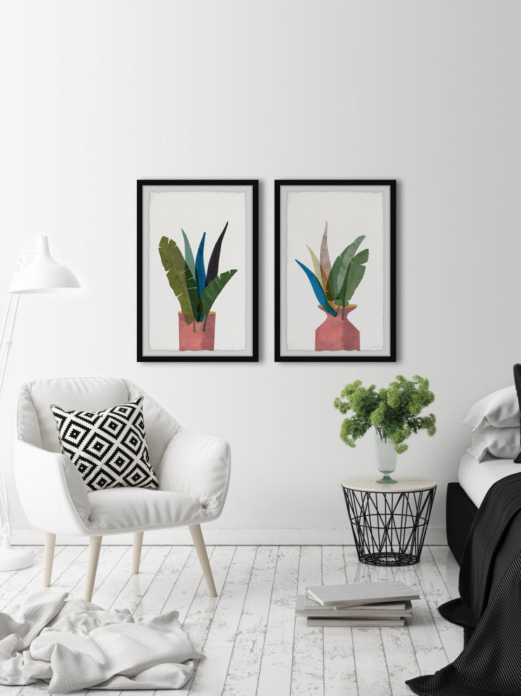 Indoor Banana Leaf Diptych, Set of 2, 12x18 Panels
