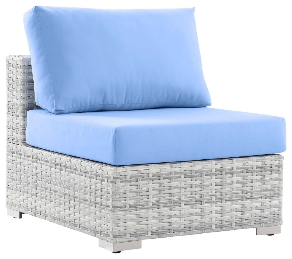 Lounge Sectional Sofa Chair Set, Rattan, Wicker, Gray Blue, Modern, Outdoor