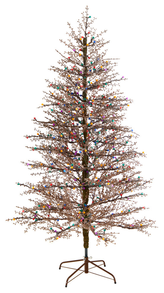 7' Frosted Berry Twig Artificial Christmas Tree With 450 Multicolored LED Lights