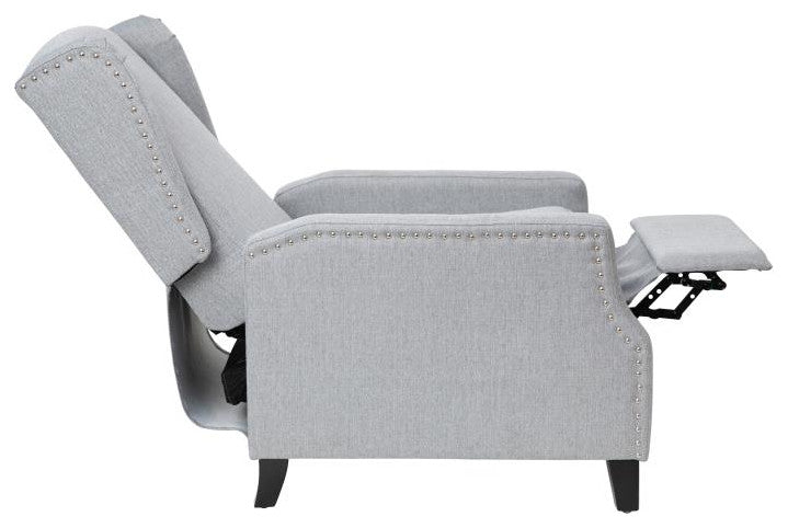 Prescott Push Back Wingback Recliner Chair- Fabric Upholstery-Accent Nail Trim, Gray