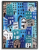 Painterly Blue Abstract Cityscape in Shades of Blue Framed Giclee, 16"x20"
