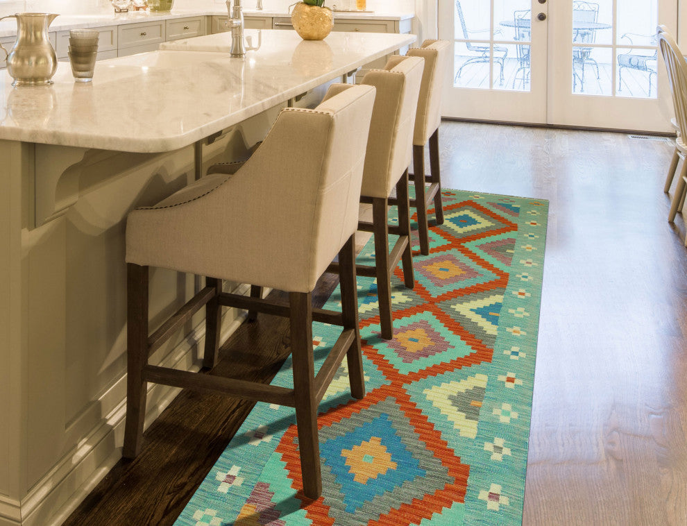 Sangat Kilim Sanborn Rust/Blue Runner, 2'6x8'1