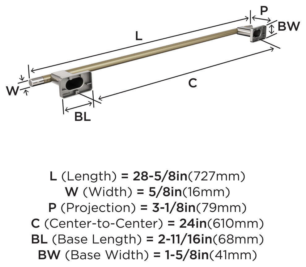 Amerock Esquire Contemporary Towel Bar, Polished Nickel/Golden Champagne, 24" Ce