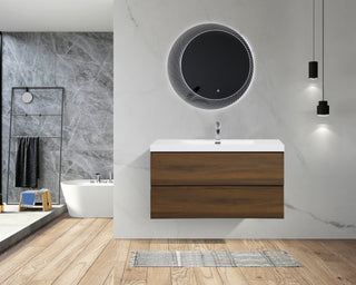 Alma-Pre Wall Mount Vanity With White Sink, Ebony Brown, 42"