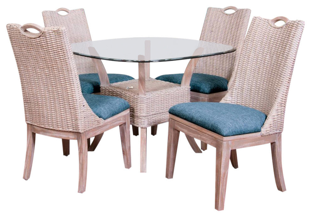 Belize 5 Pc Dining Set In Rustic Driftwood, Daphnie Blue