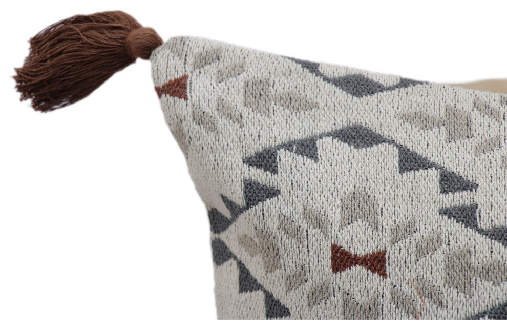 Gray Machine Woven with Tassels Riverbirch Throw Pillow, 16" x 26"