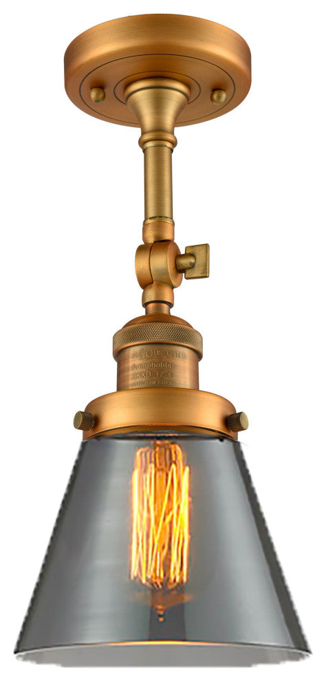 Franklin Restoration Small Cone 1 Light Semi-Flush Mount, Brushed Brass, Plated