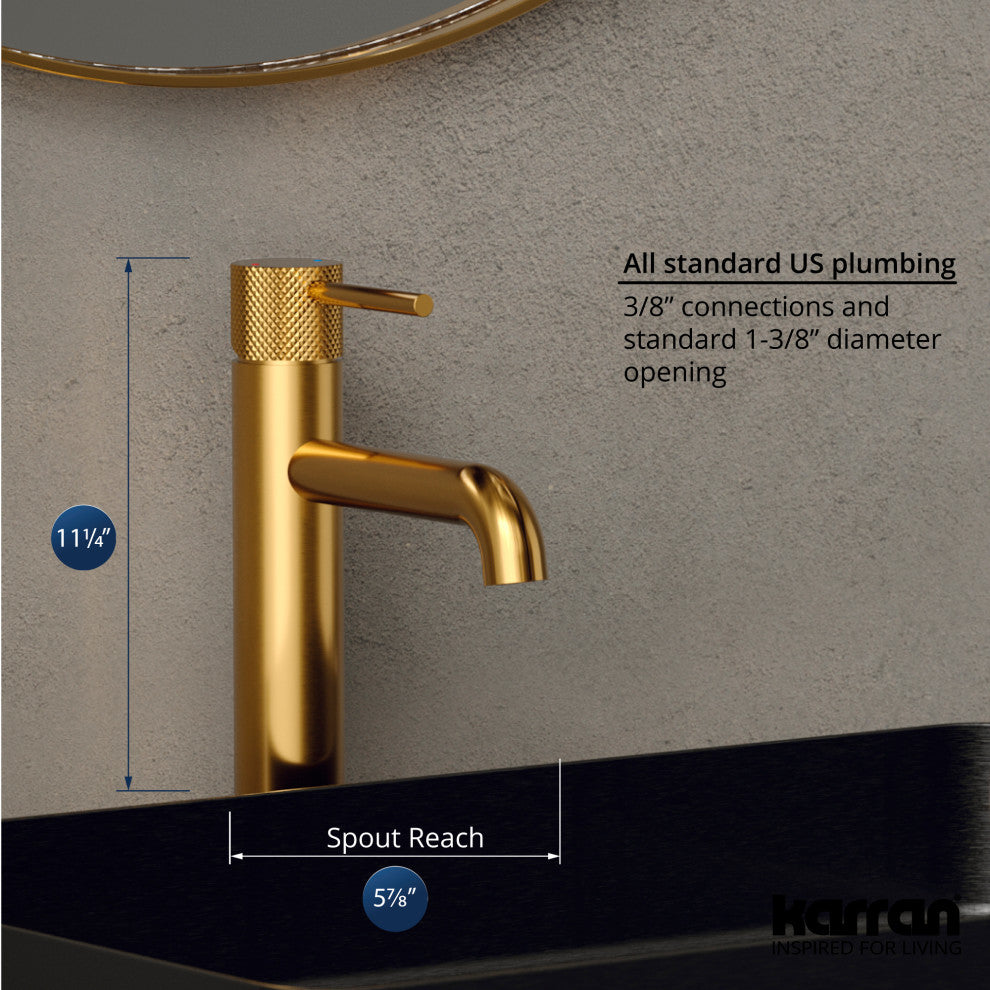 Karran 1-Handle 1-Hole Vessel Faucet With Pop-up Drain, Gold