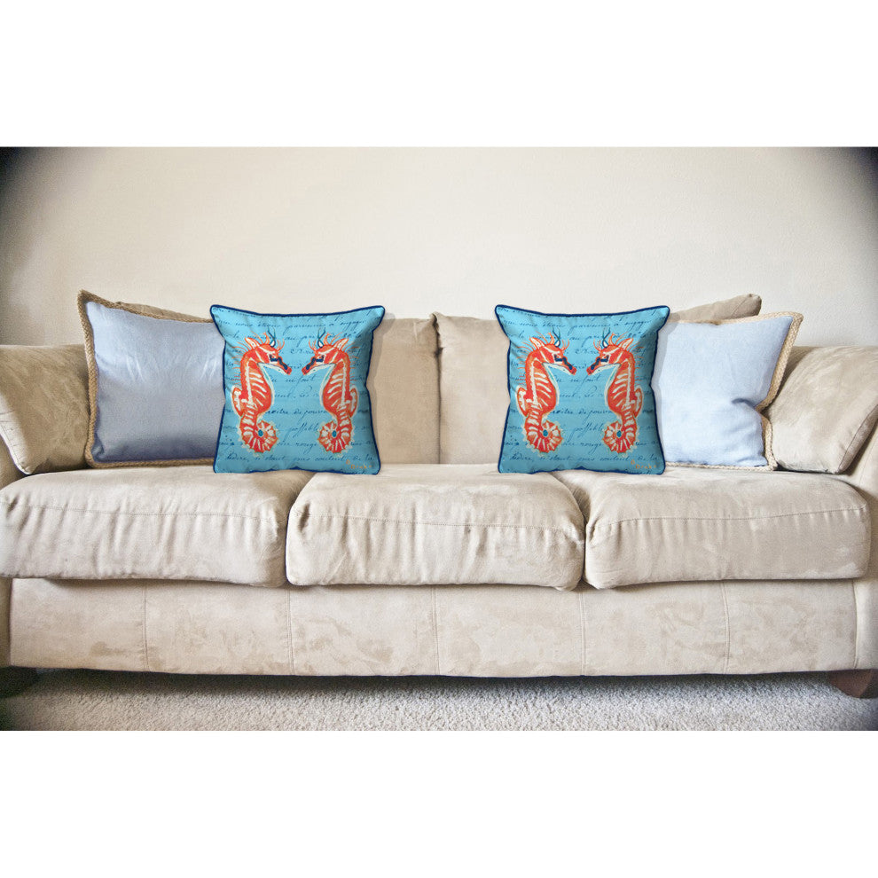 Coral Sea Horses Blue Large Indoor/Outdoor Pillow 18x18