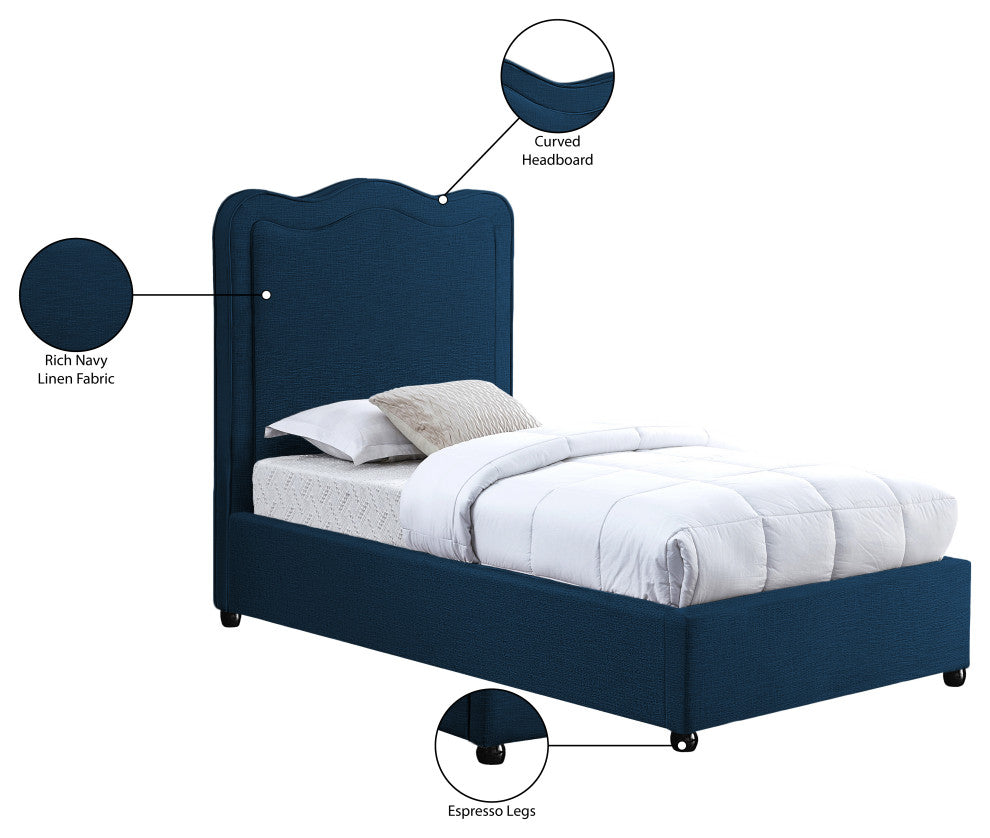 Felix Linen Upholstered Bed, Navy, Twin