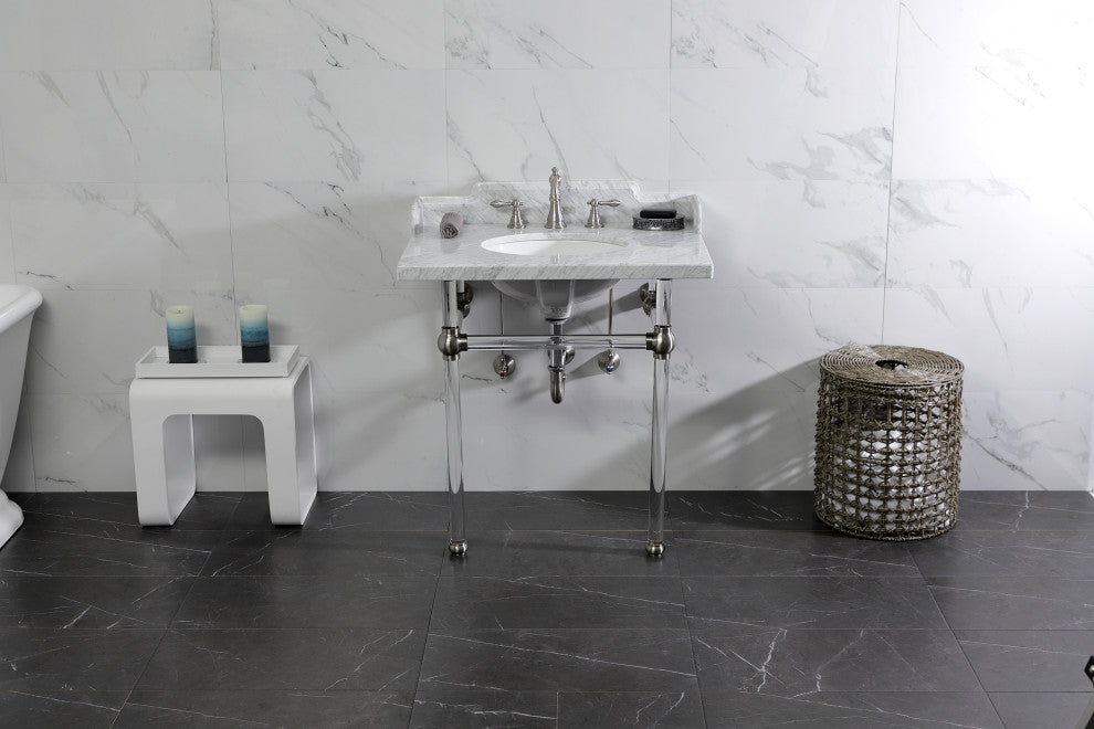 Kingston Brass LMS3030MA8 30" Carrara Marble Console Sink, Acrylic Legs