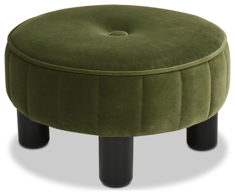 Riley 16" Round Footstool Ottoman, Olive Green Performance Velvet