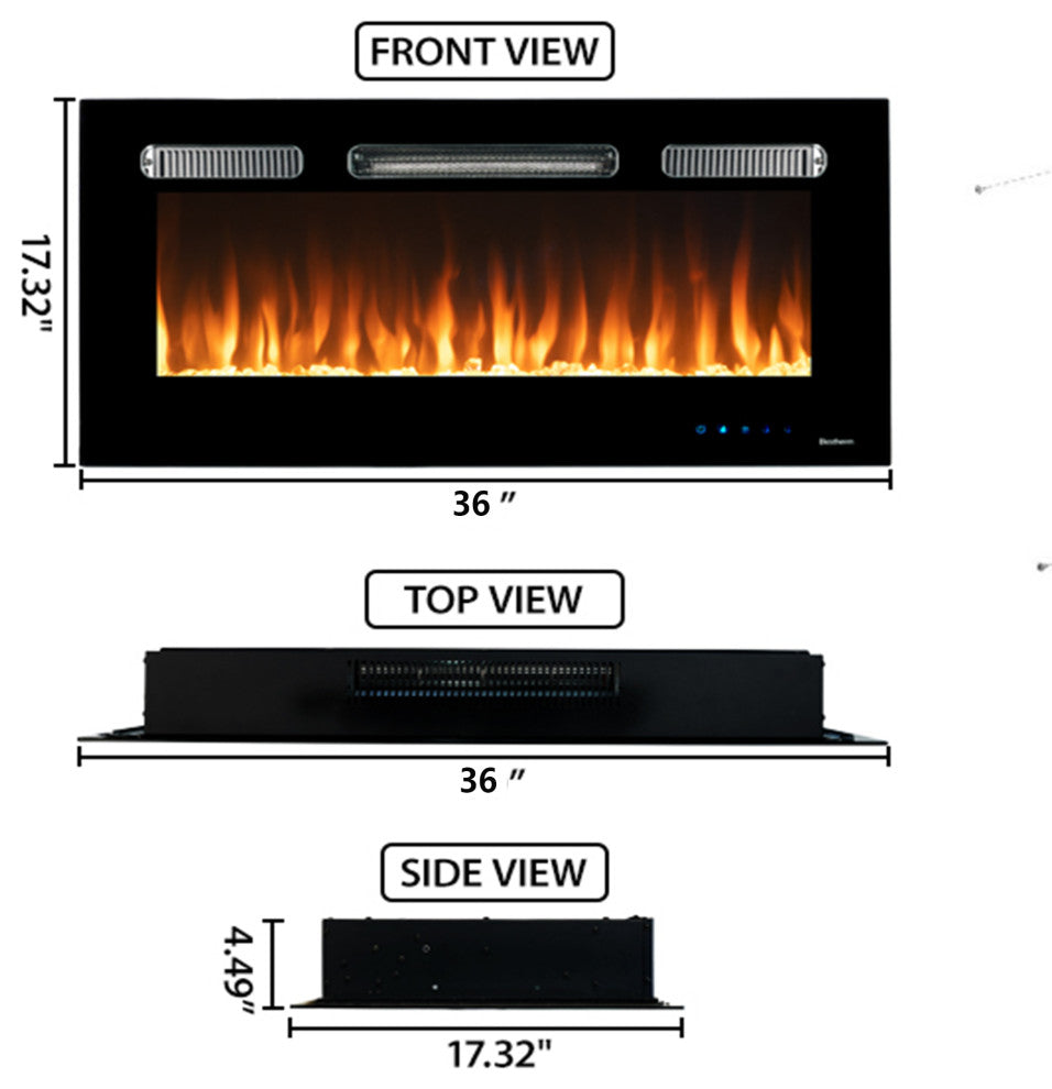 Electric Fireplace with Remote, Wall-mount/Fully embedded/Semi-embedded, 36"
