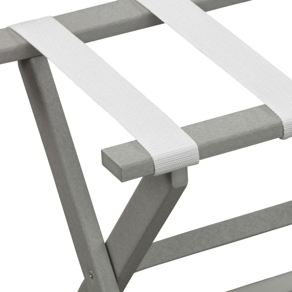 HomeRoots Earth Friendly Light Gray Folding Luggage Rack With White Straps