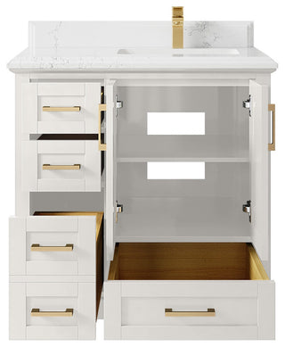 Boston 36" Right Offset Bath Vanity in Alabaster 1.5" Empira Quartz