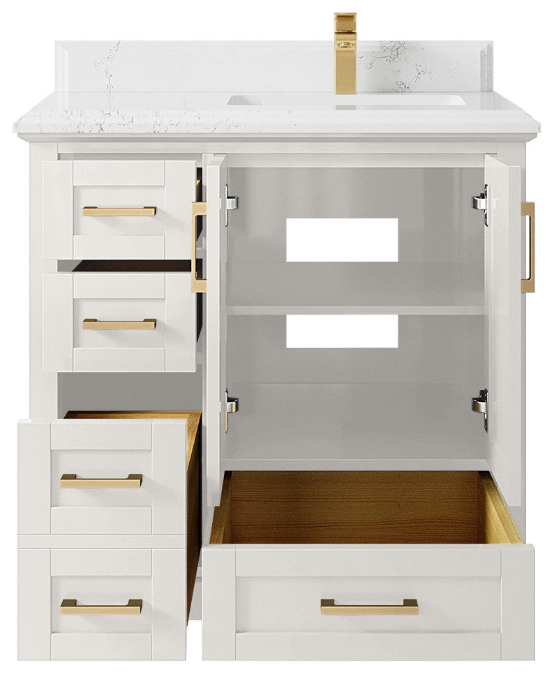 Boston 36" Right Offset Bath Vanity in Alabaster 1.5" Empira Quartz