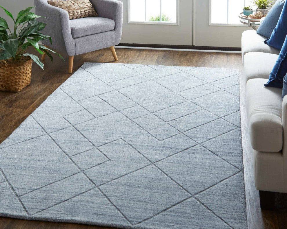 Weave & Wander Tatem Minimal Viscose Rug, Blue/Gray, 2' X 3'