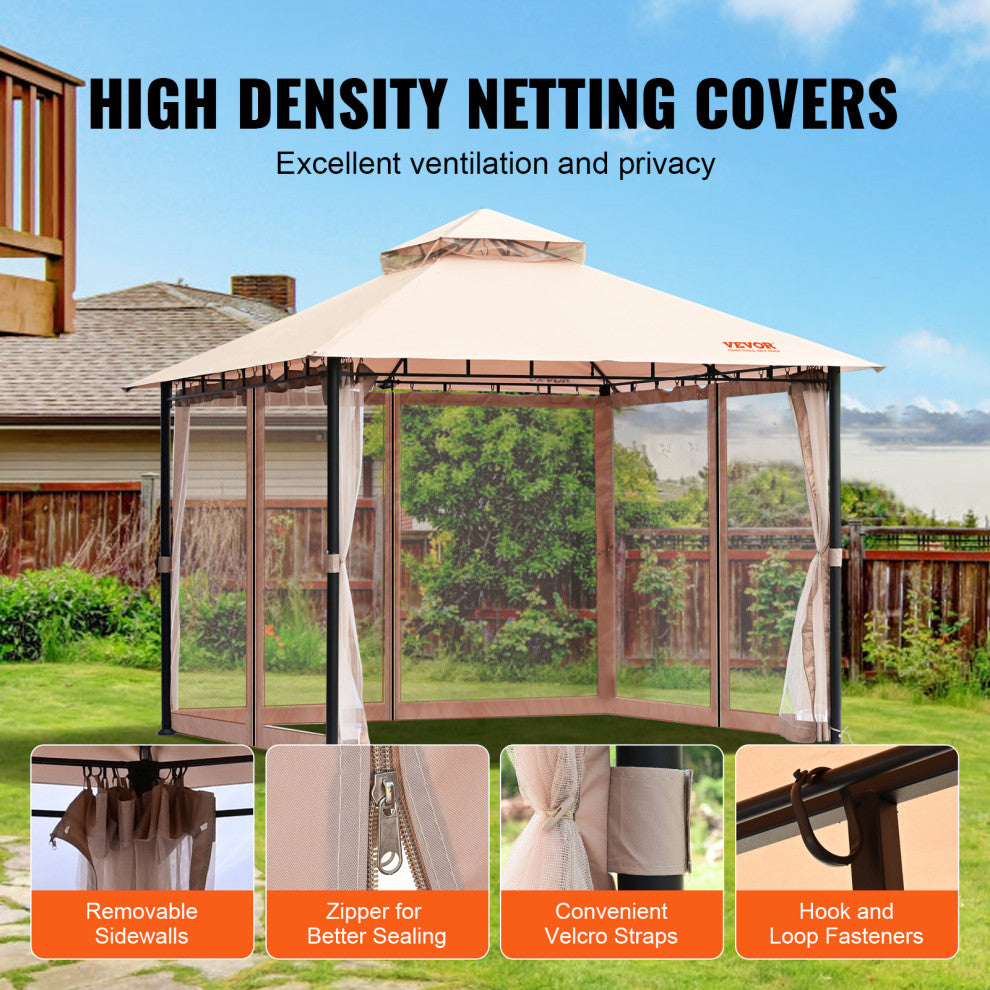 VEVOR Patio Gazebo Backyard Gazebo Tent 10x10'' for 6-8 Person With Mesh Netting